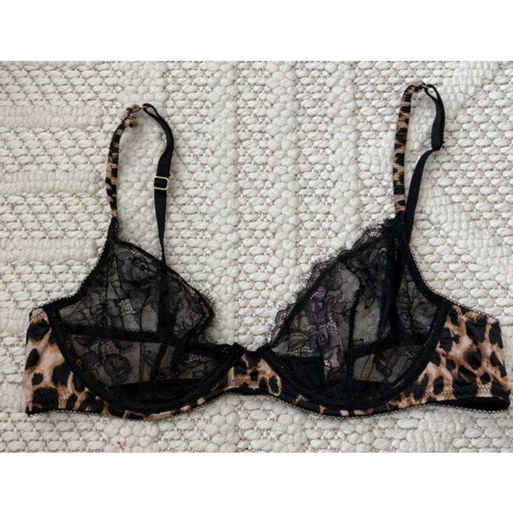 Victoria Secret Very Sexy Leopard and Black Lace Unlined Bra Size 36B